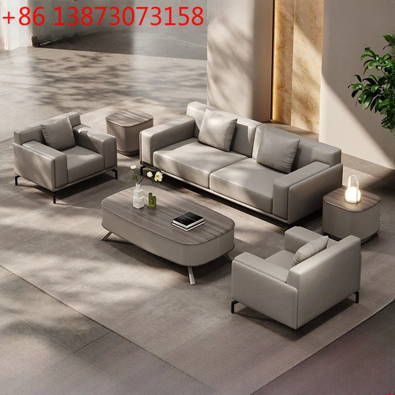 Office Furniture First - โซฟาหนังสำนักงานแบบชุด สำหรับพื้นที่รับรองแขก หนังวัวแท้ชั้นแรก แบบแถวตรง โซฟาหนังสำหรับธุรกิจ