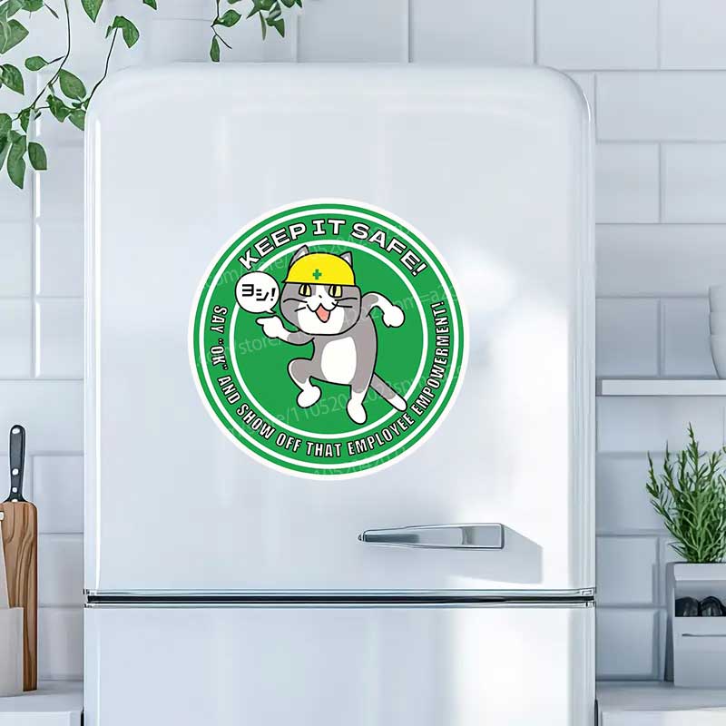 Office Furniture First - สติกเกอร์ตกแต่งเพื่อความปลอดภัยสำหรับแมวสไตล์ญี่ปุ่น สองภาษา อังกฤษและญี่ปุ่น สติกเกอร์ความปลอดภัยสำหรับสำนักงาน สำหรับสถานที่ทำงาน AA555