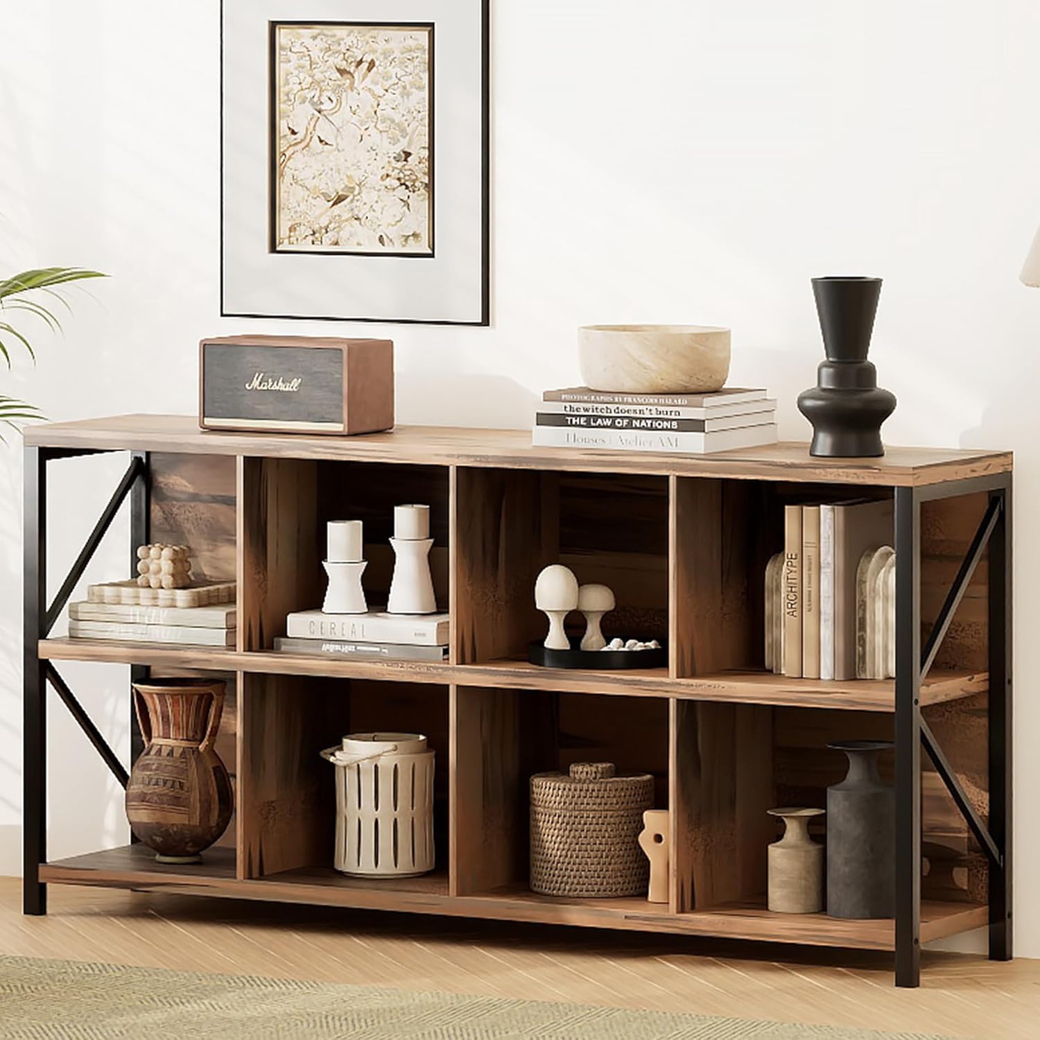 Office X Furniture - ชั้นวางของแบบ 8 ช่อง ชั้นวางหนังสือแนวนอน ชั้นวางของอเนกประสงค์ คอนโซลสำหรับสื่อ
